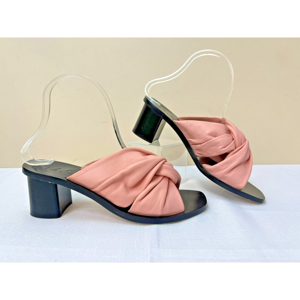 M.GEMI The Natalia Tubular Knot Slide Sandal Soft Pink Leather Block‎ Heel 37.5
